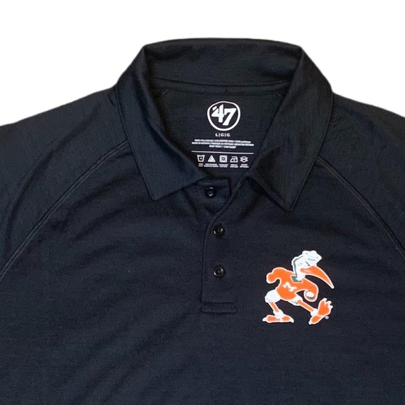 Miami Hurricanes ‘47 Brand “Sebastian” Black Golf Polo Men’s Size Large - Picture 4 of 16
